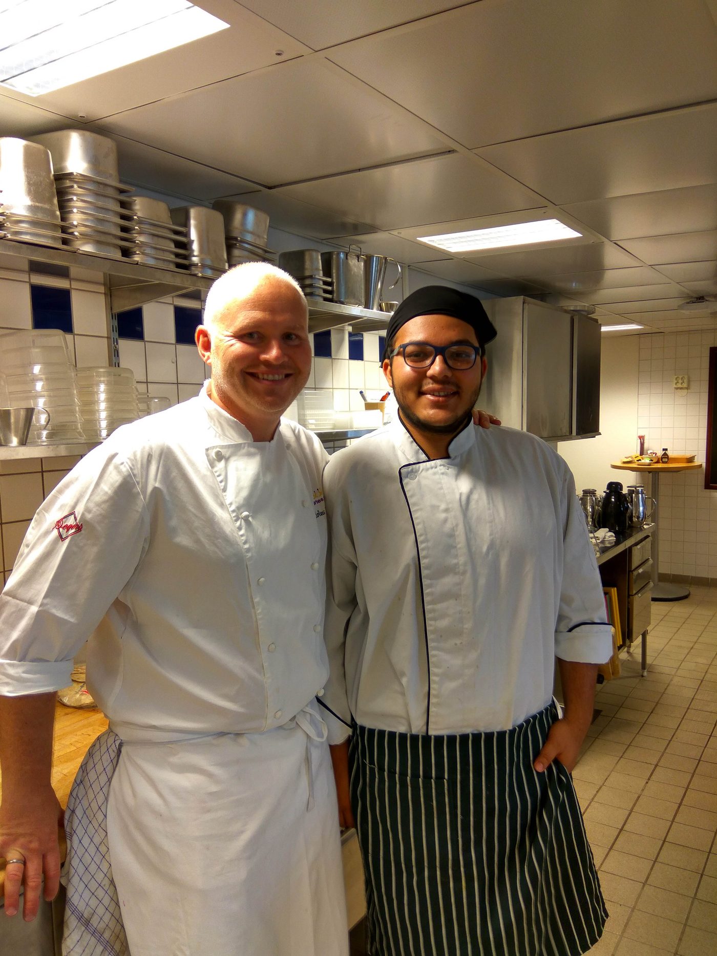 Chef Deb in a professional kitchen during his early culinary training